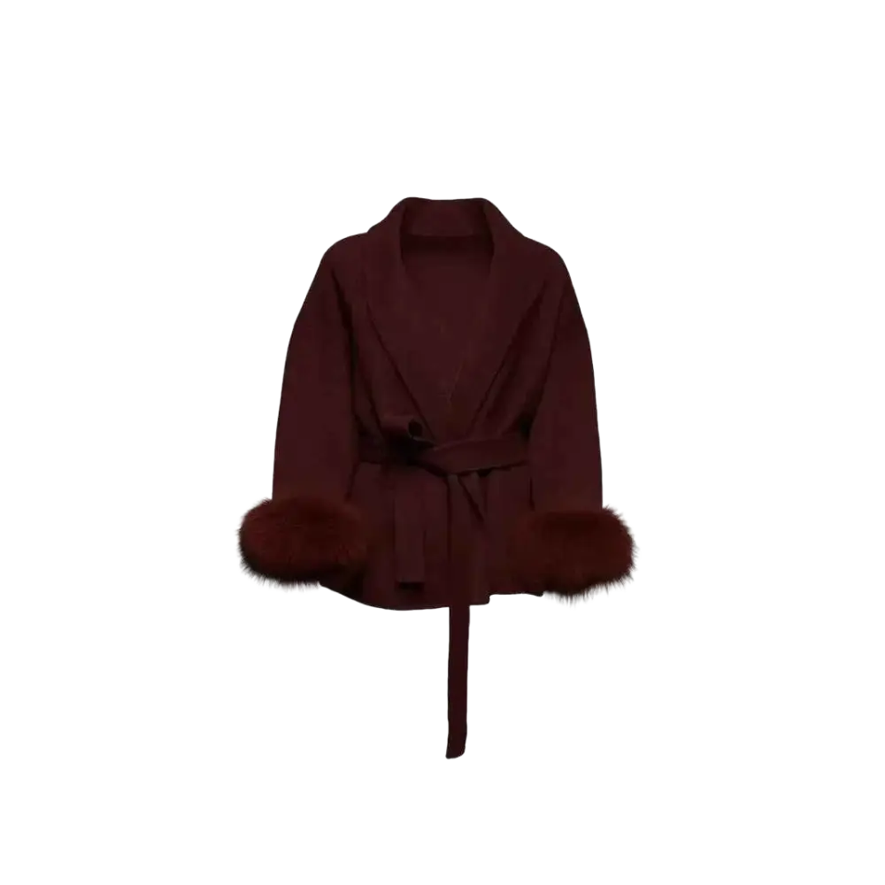 Arctic Grace Wollmantel – Eleganter Wintermantel mit Kunstfell - Darkred / XS - Mantel