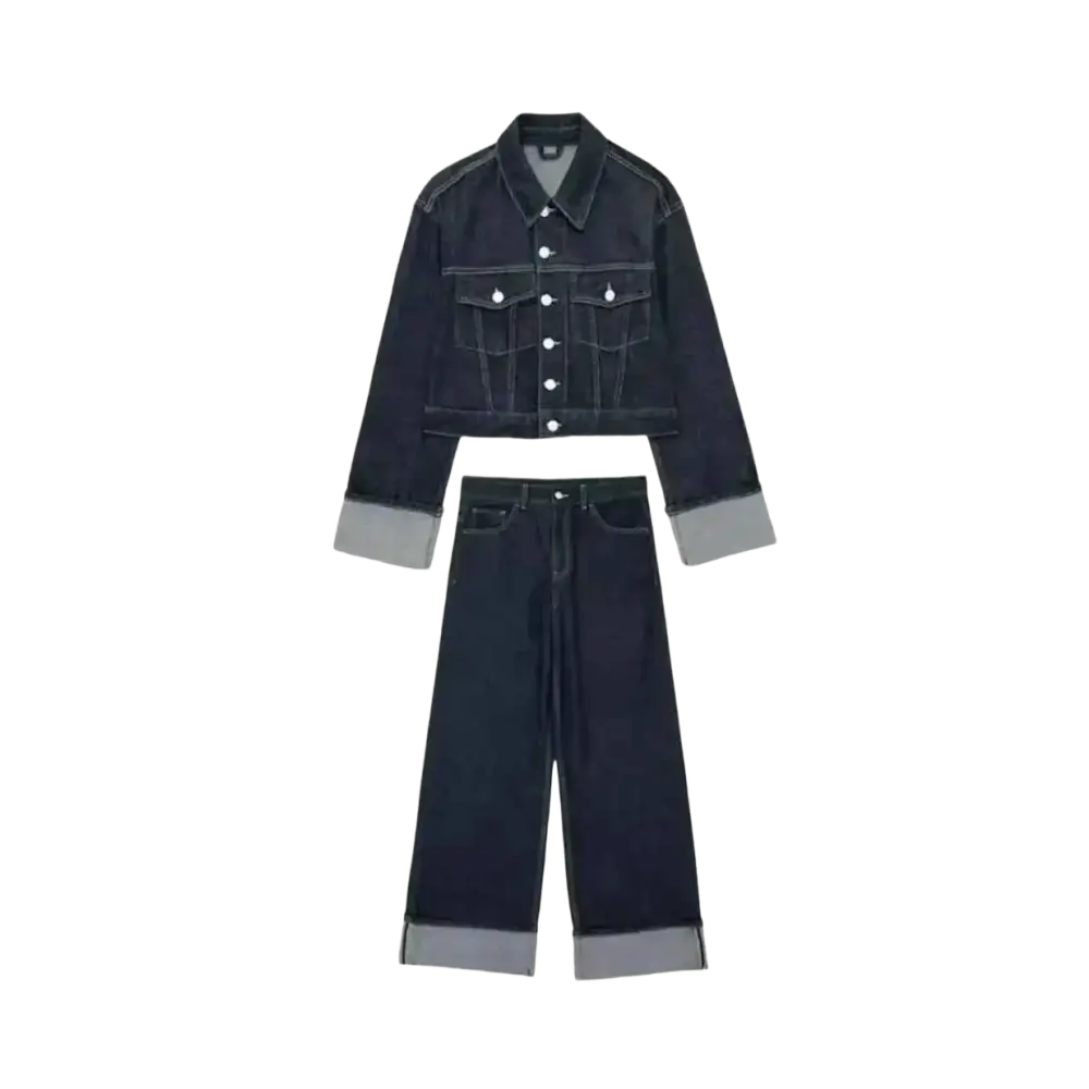 Denim Co-Ord Set: Jeansjacke & High-Waist Wide-Leg Jeans für stylische Looks - Set