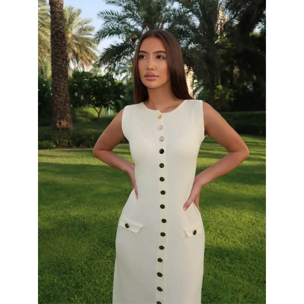 Georgia Maxikleid – Ärmelloses mit Goldknöpfen für jeden Anlass - Kleid