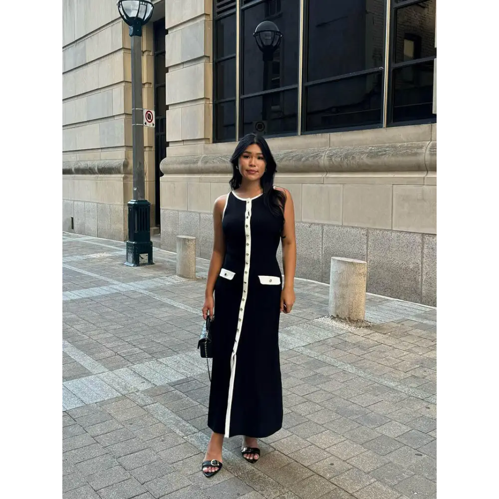 Georgia Maxikleid – Ärmelloses mit Goldknöpfen für jeden Anlass - Kleid