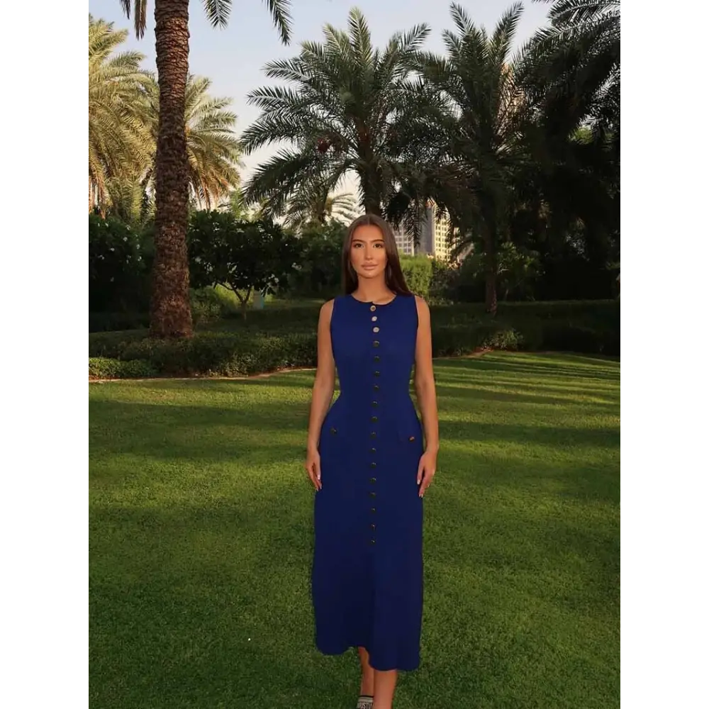 Georgia Maxikleid – Ärmelloses mit Goldknöpfen für jeden Anlass - Kleid