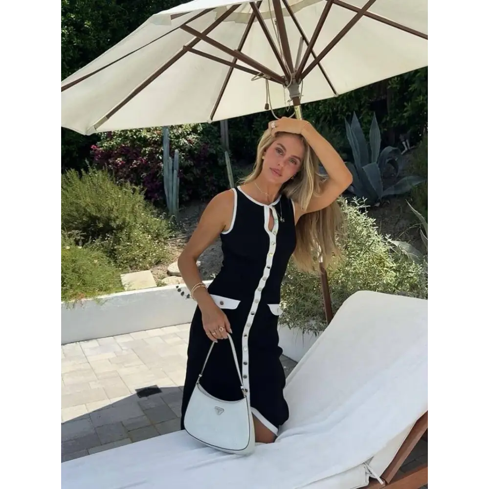Georgia Maxikleid – Ärmelloses mit Goldknöpfen für jeden Anlass - Kleid