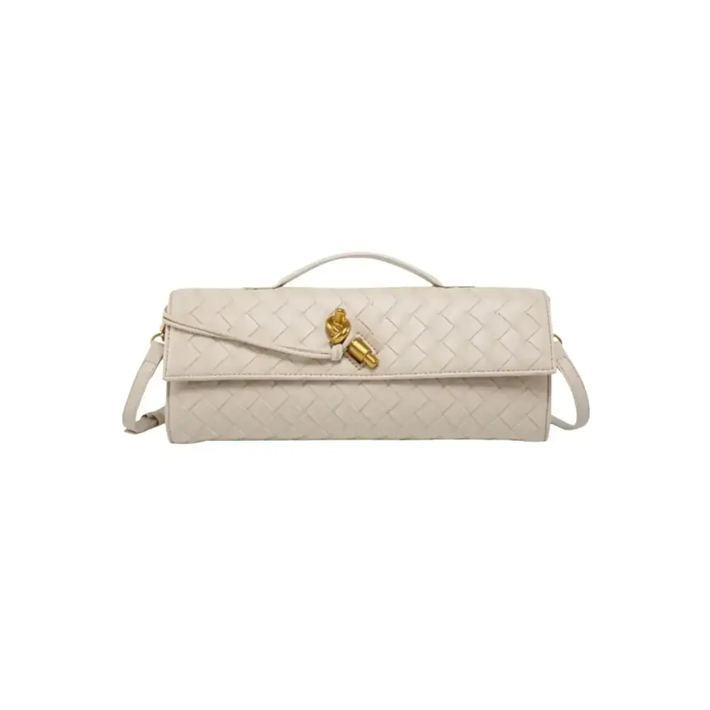 Handgeflochtene Leder Clutch mit Golddetails – Designer