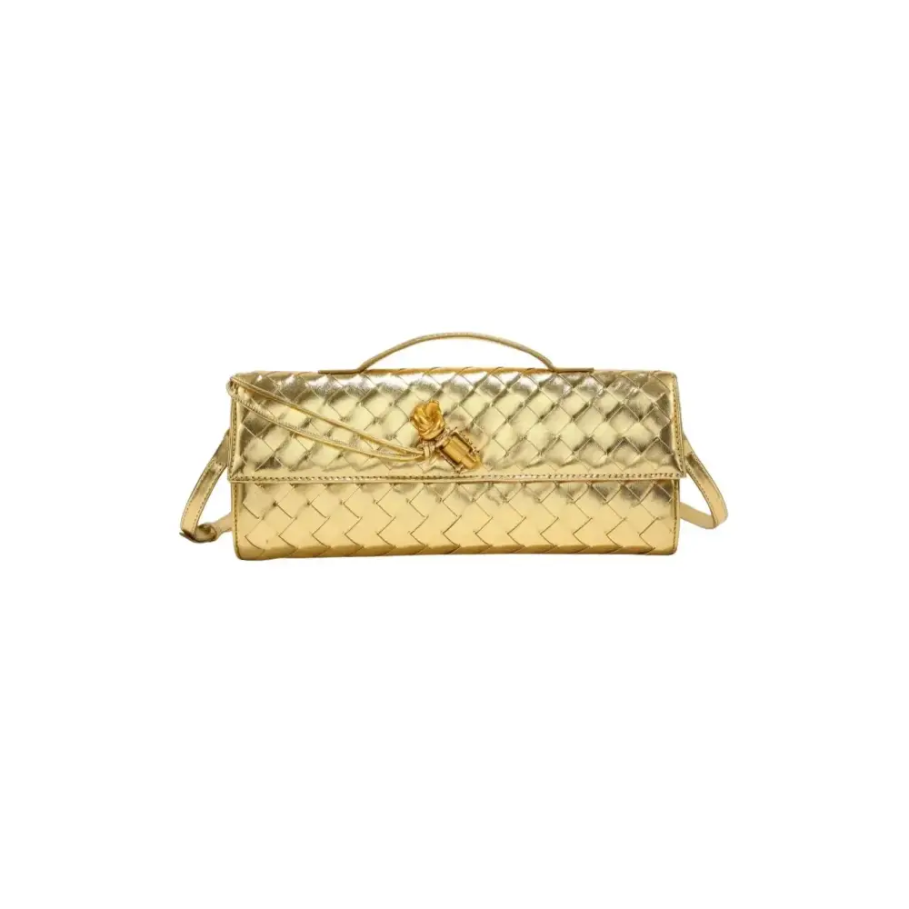 Handgeflochtene Leder Clutch mit Golddetails – Designer