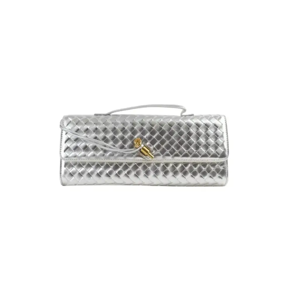 Handgeflochtene Leder Clutch mit Golddetails – Designer