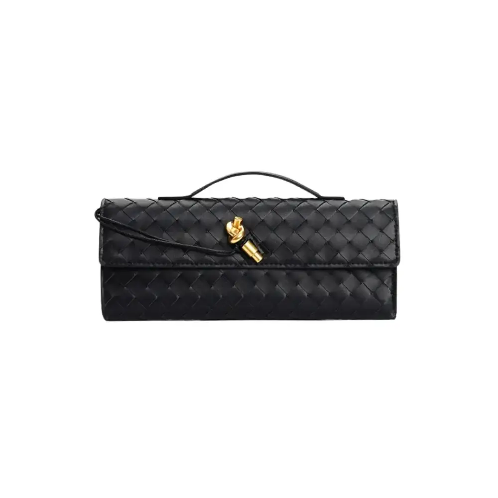 Handgeflochtene Leder Clutch mit Golddetails – Designer