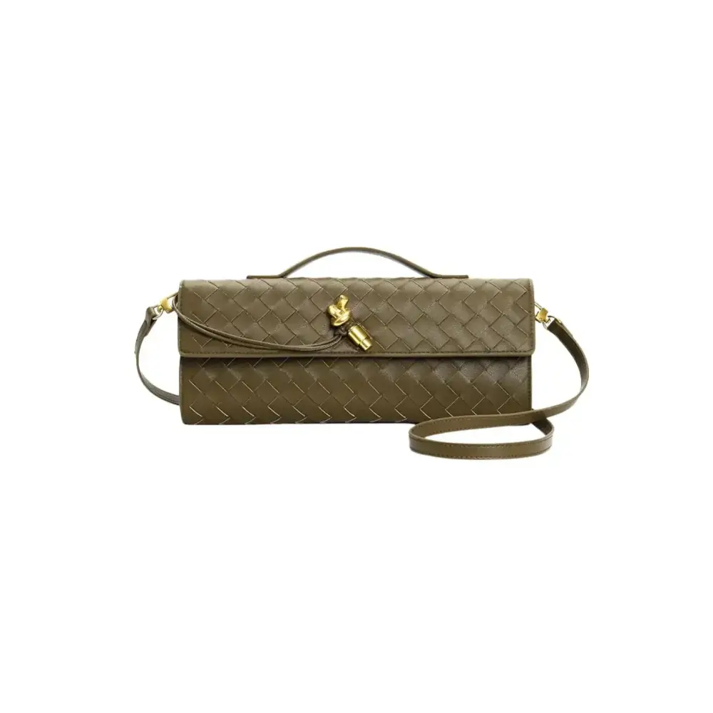 Handgeflochtene Leder Clutch mit Golddetails – Designer