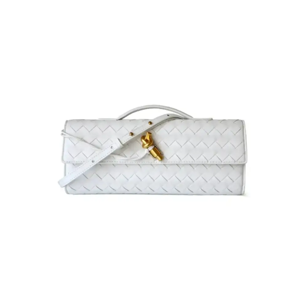 Handgeflochtene Leder Clutch mit Golddetails – Designer