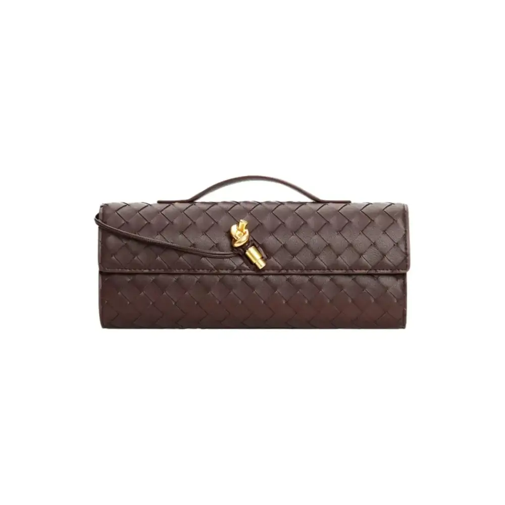 Handgeflochtene Leder Clutch mit Golddetails – Designer