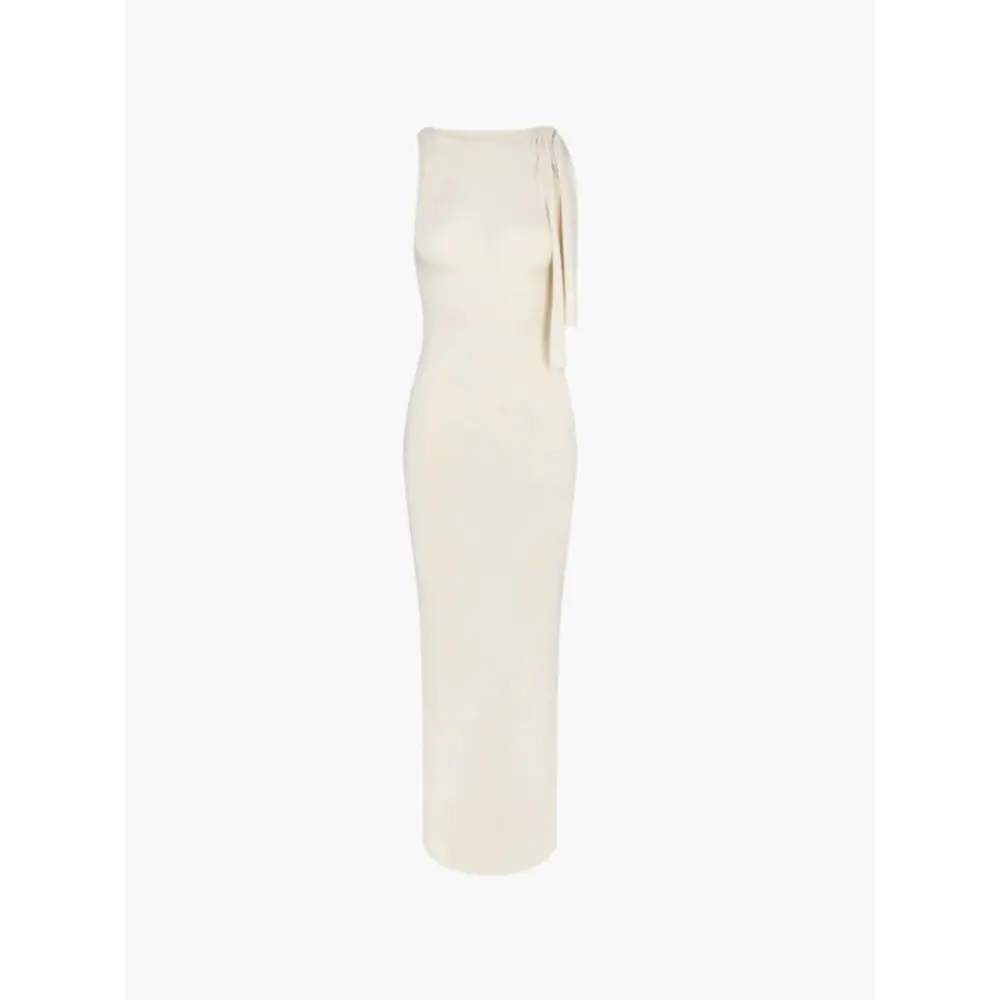 Kylie Knotted Maxikleid – One-Shoulder Kleid mit Knotendetail - Creme / S
