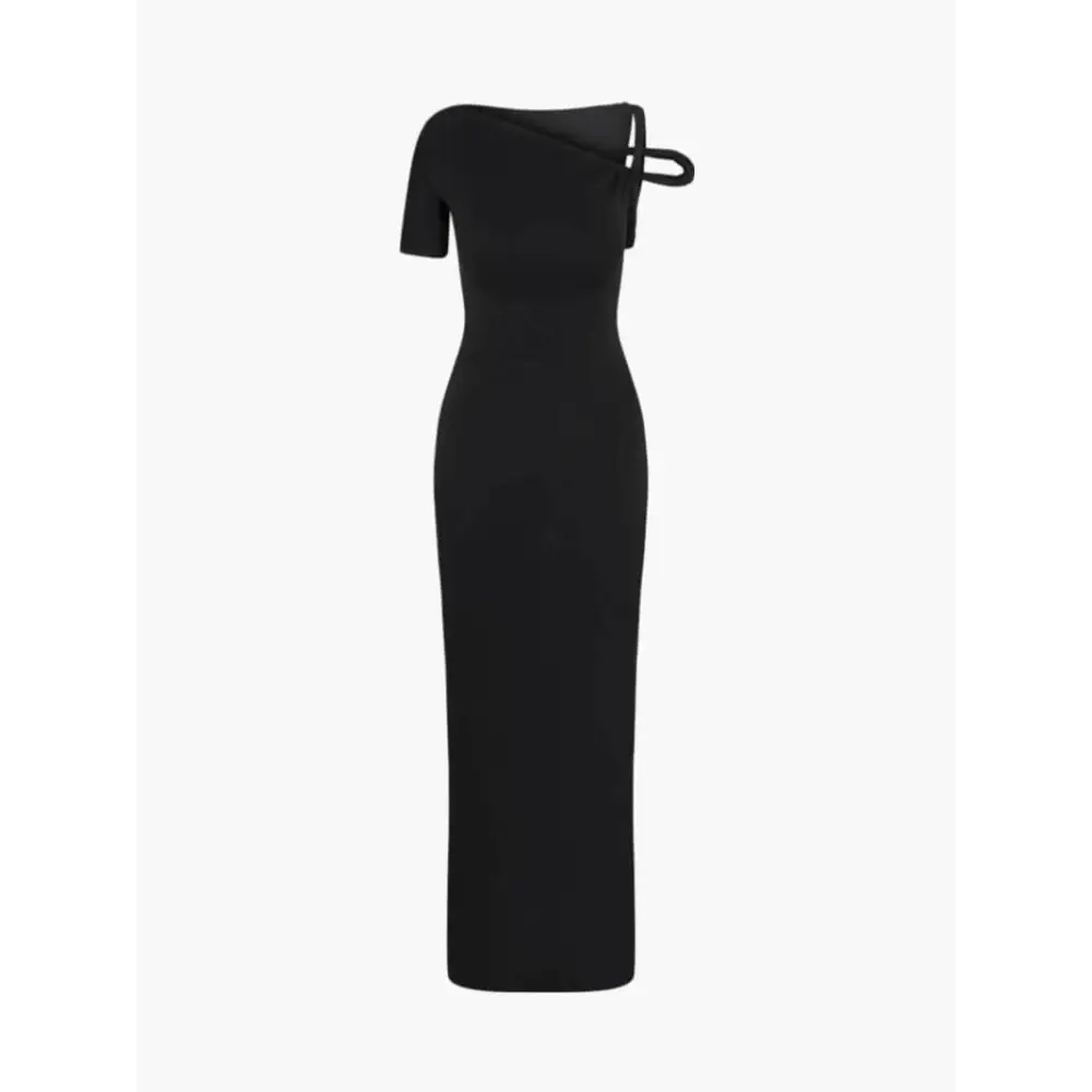 Kylie Maxikleid Off-Shoulder – Asymmetrisches Twisted Kleid - Black / S