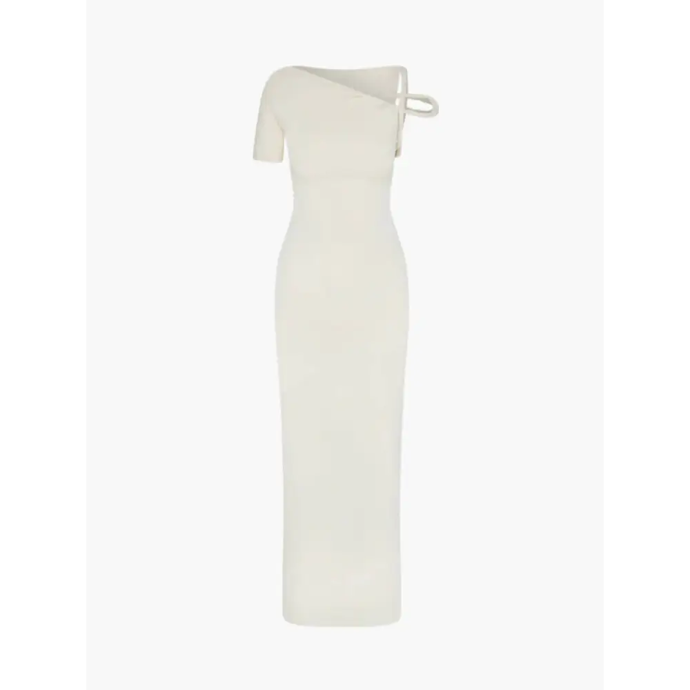 Kylie Maxikleid Off-Shoulder – Asymmetrisches Twisted Kleid - Creme / S