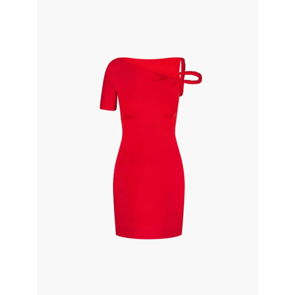 Kylie Twisted Minikleid Off-Shoulder – Trendiges asymmetrisches Kleid für jeden Anlass - Red / S