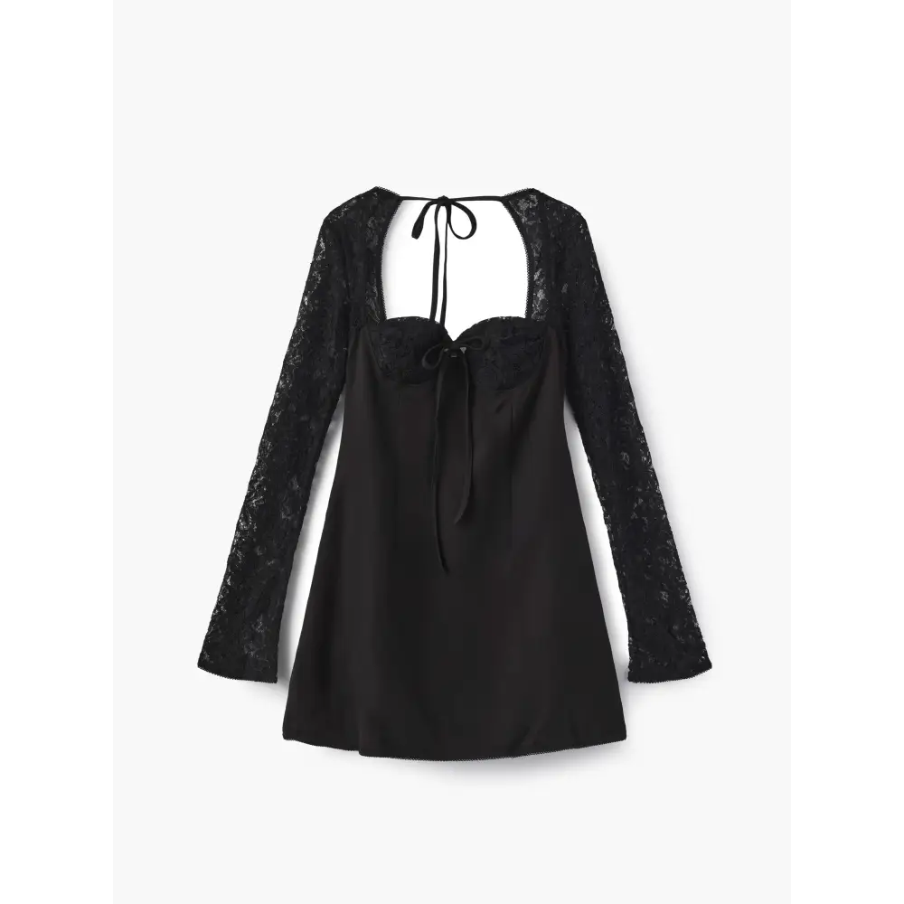 Louise Minikleid satin mit Spitzendetails – Elegantes Langarmkleid - black / XS - Kleid