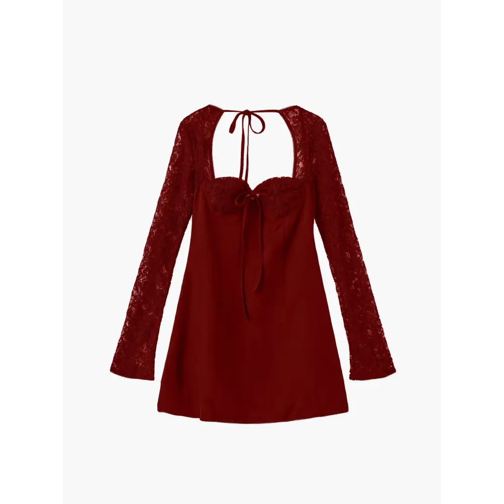 Louise Minikleid satin mit Spitzendetails – Elegantes Langarmkleid - red / XS - Kleid