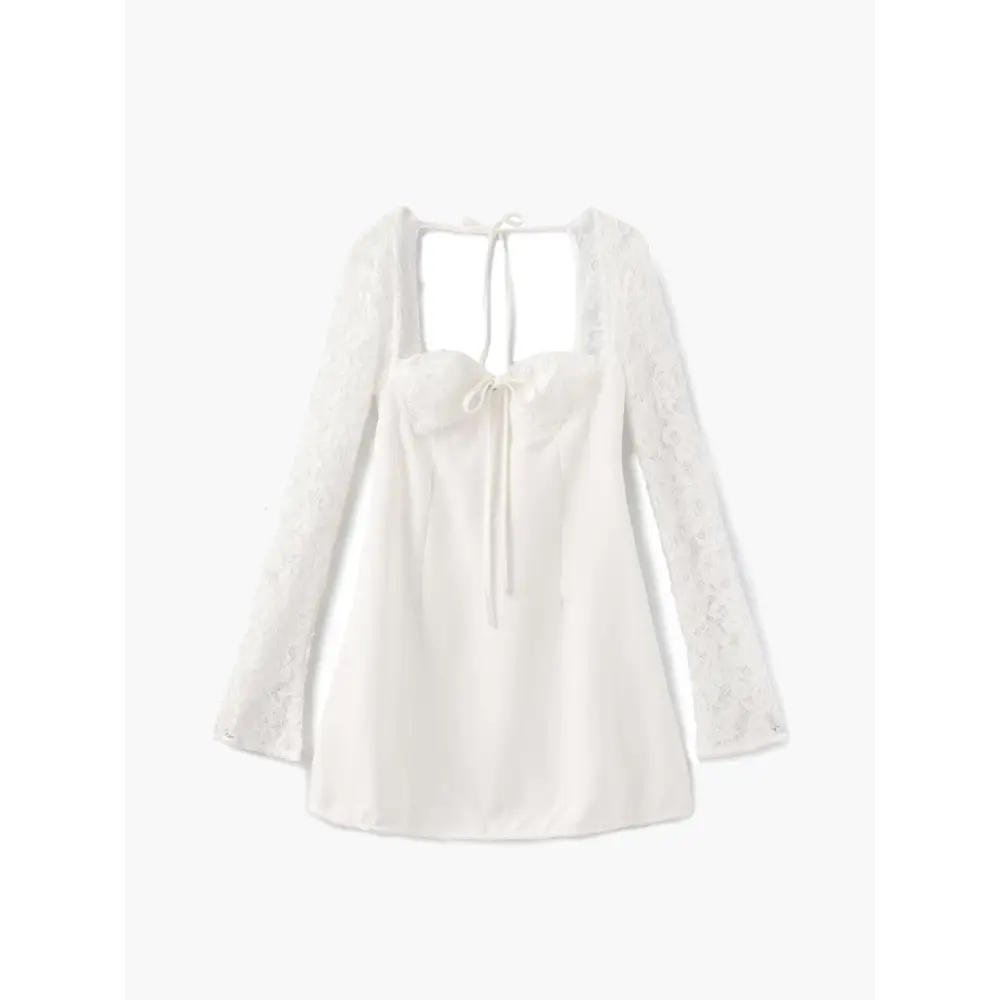 Louise Minikleid satin mit Spitzendetails – Elegantes Langarmkleid - white / XS - Kleid
