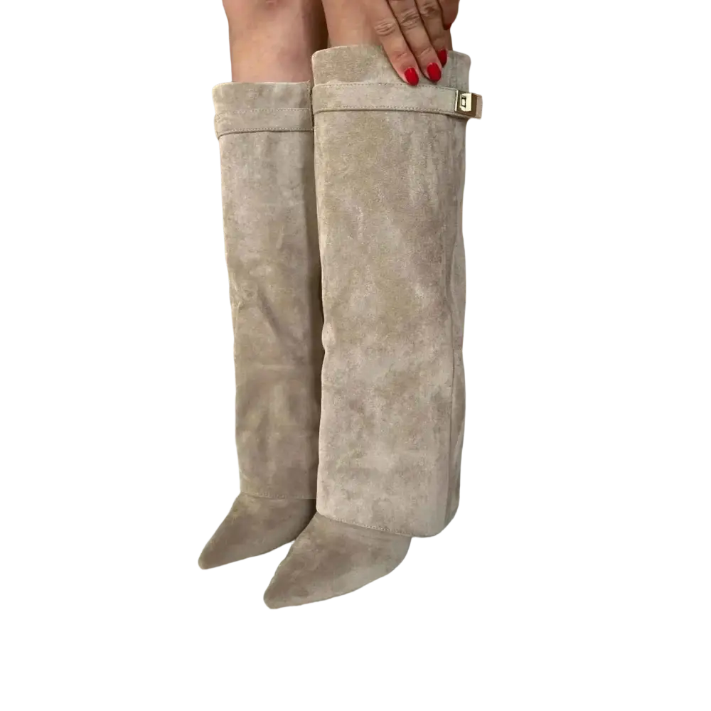 Overknee-Stiefel Damen Veloursleder mit Logo-Detail - Schuhe