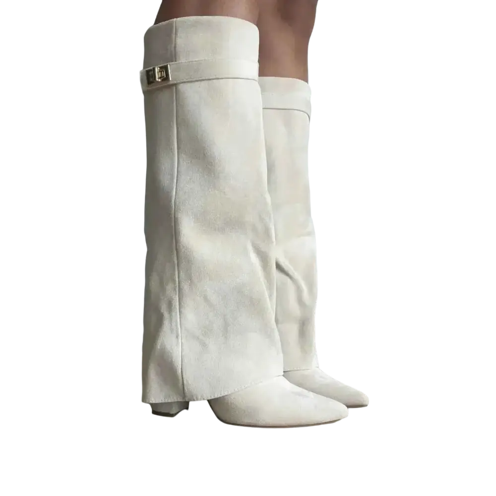 Overknee-Stiefel Damen Veloursleder mit Logo-Detail - Schuhe