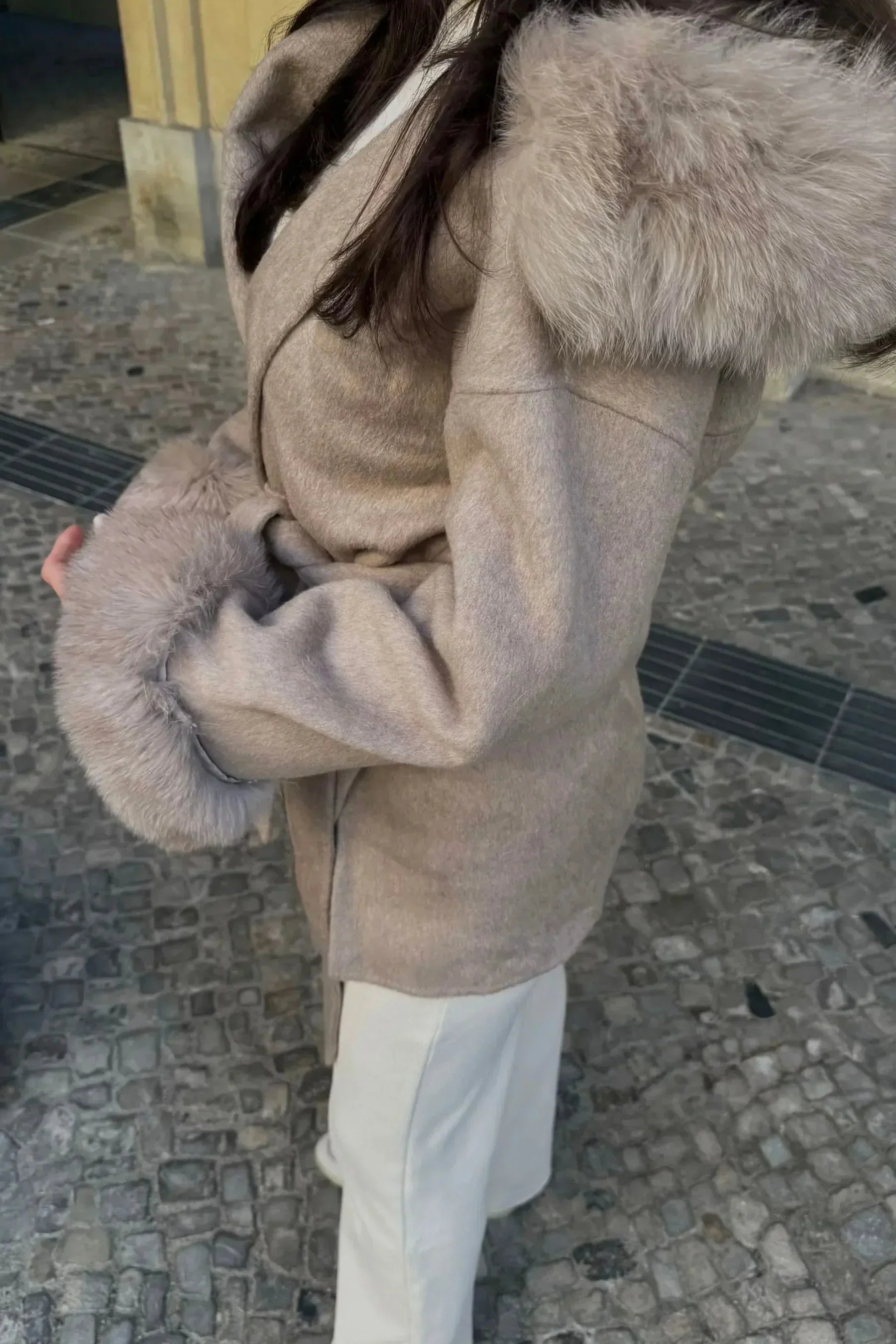 Luxurious fake fur coat with hood